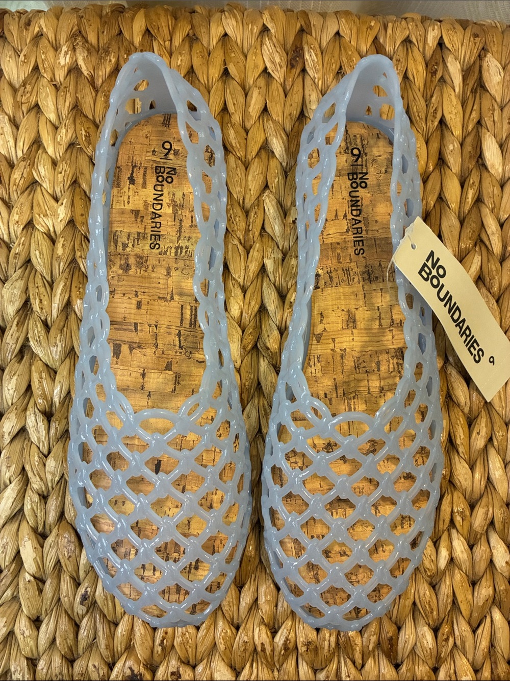 No Boundaries Pale Blue Lattice Jelly Slip-On Flats